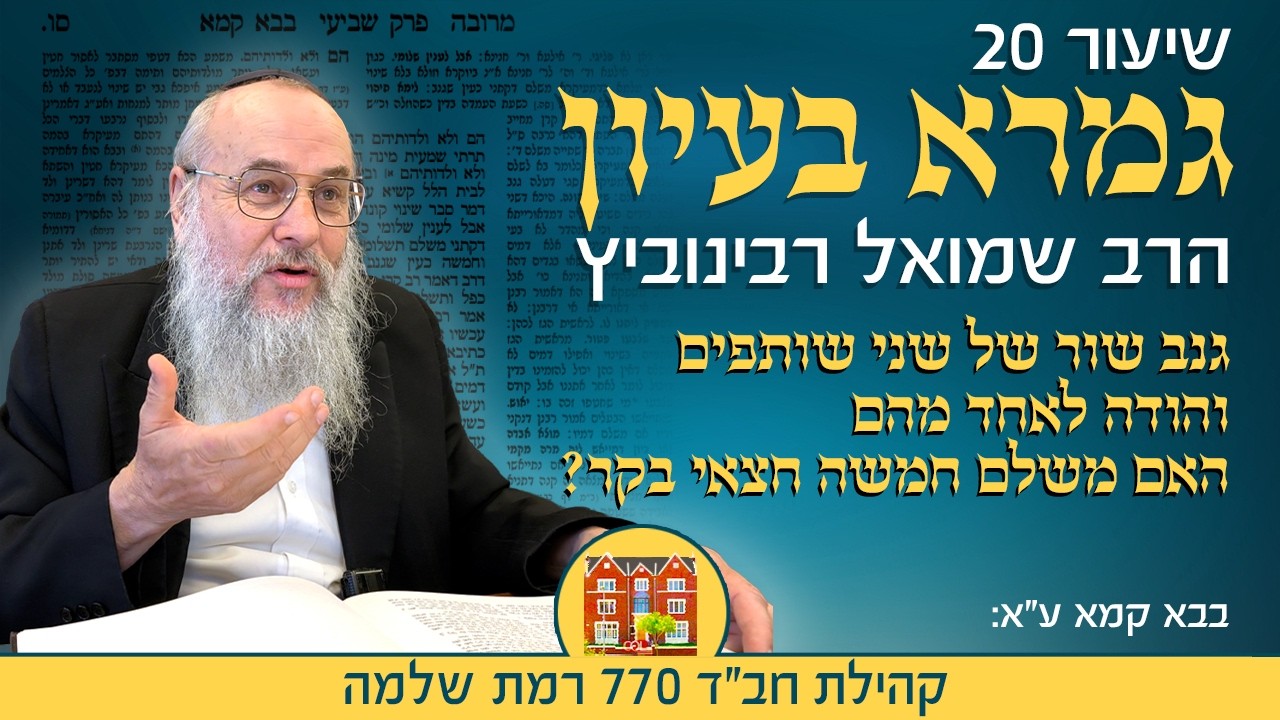 גמרא בעיון 20: גנב שור של שני שותפים והודה לאחד מהם, האם משלם חמישה חצאי בקר? - הרב שמואל רבינוביץ