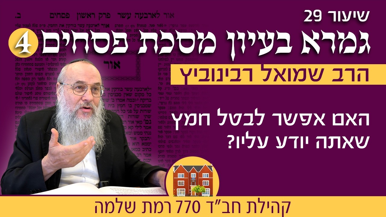 גמרא בעיון 29: פסחים (4) האם אפשר לבטל חמץ שאתה יודע עליו? - הרב שמואל רבינוביץ